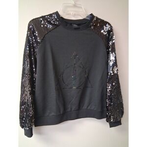 Harry Potter Deathly Hallows Sequin Sleeve Sweatshirt Universal Studios Black
